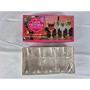 Lady Victoria Chantelle Crystal Cordial Glasses Set France 2 Oz Boxed 4